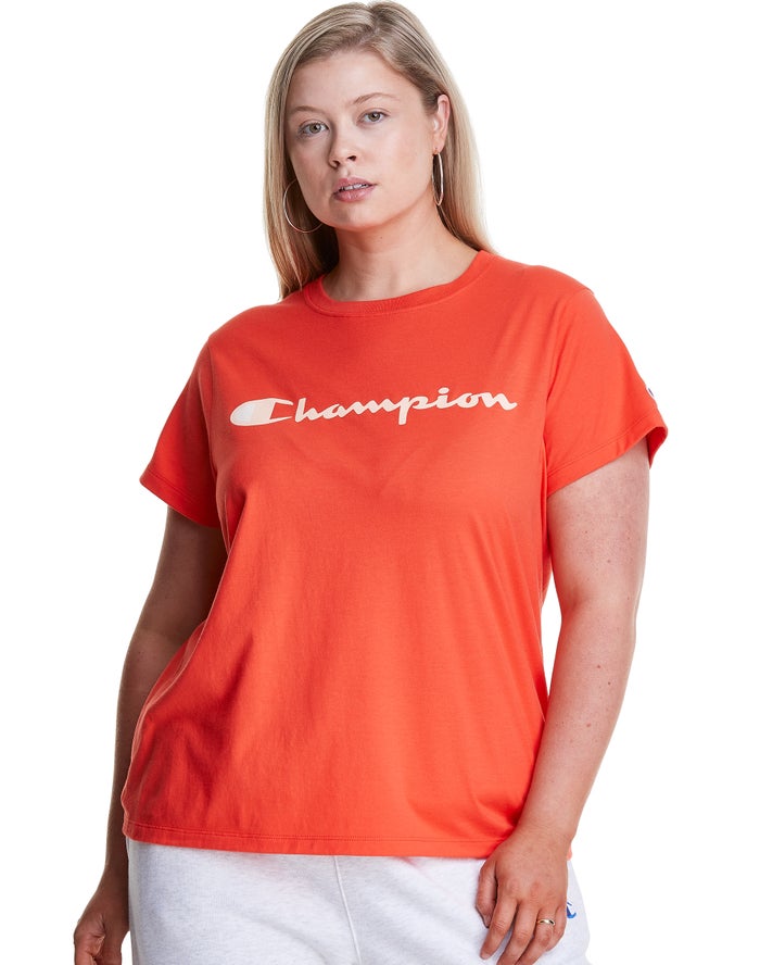 Champion Womens T-Shirt NZ - Plus Classic Script Logo Orange ( 6052-GLTJV )